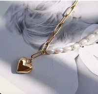 18K Fresh Water Pearl Heart Charm Necklace