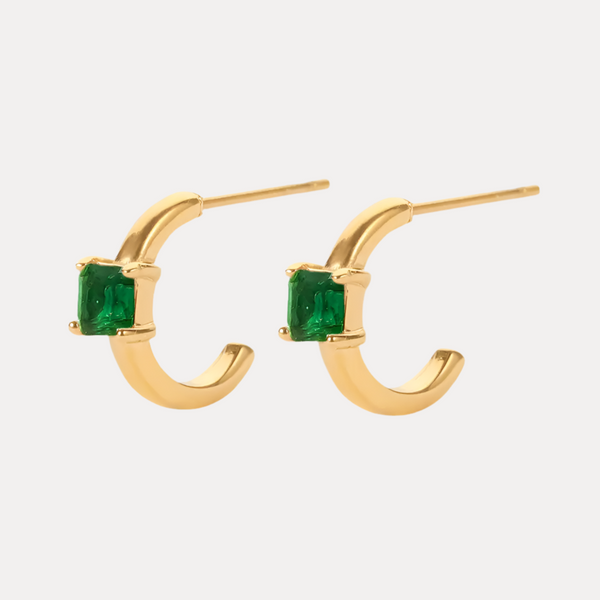 Stone C Hoops in 18K Gold-Plating with Cubic Zirconia