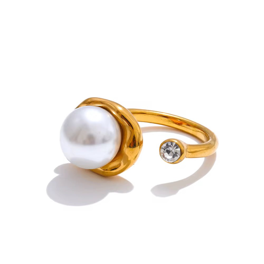 18K White Pearl CZ Open Ring