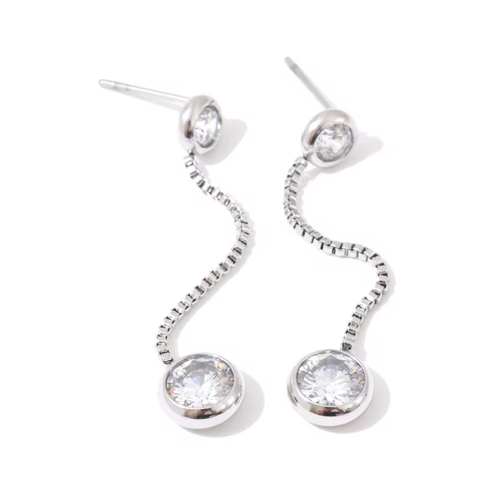 Silver Dainty CZ Dangle Earrings