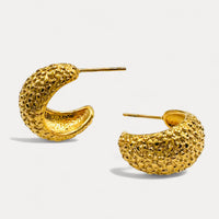 C Beaded Texture Chunky Hoops in 18K Gold Plating