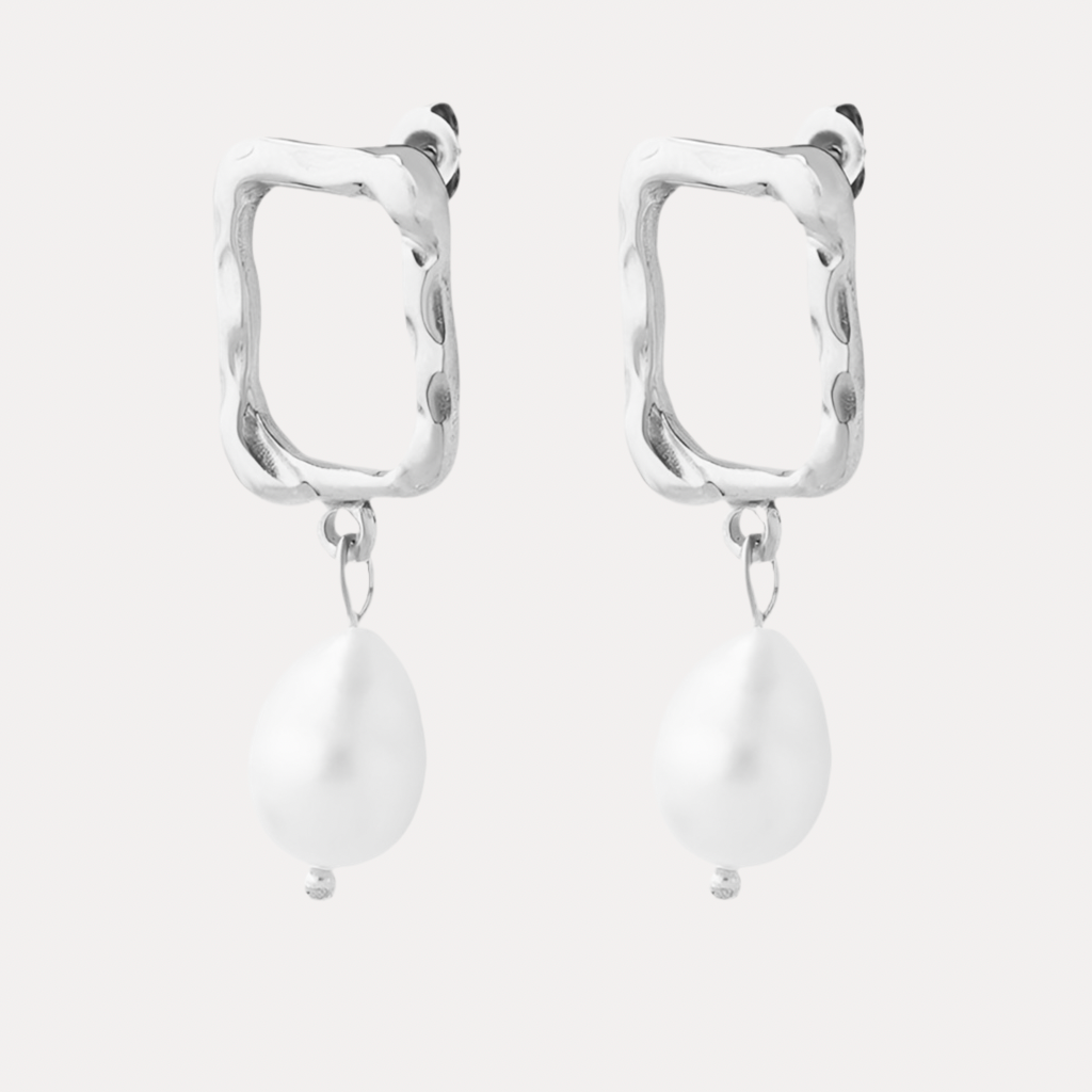 Rectangular Freshwater Pearl Drops in Silver