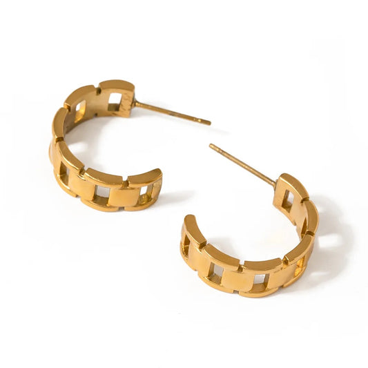 18K C-shape Hoop Chain Earrings