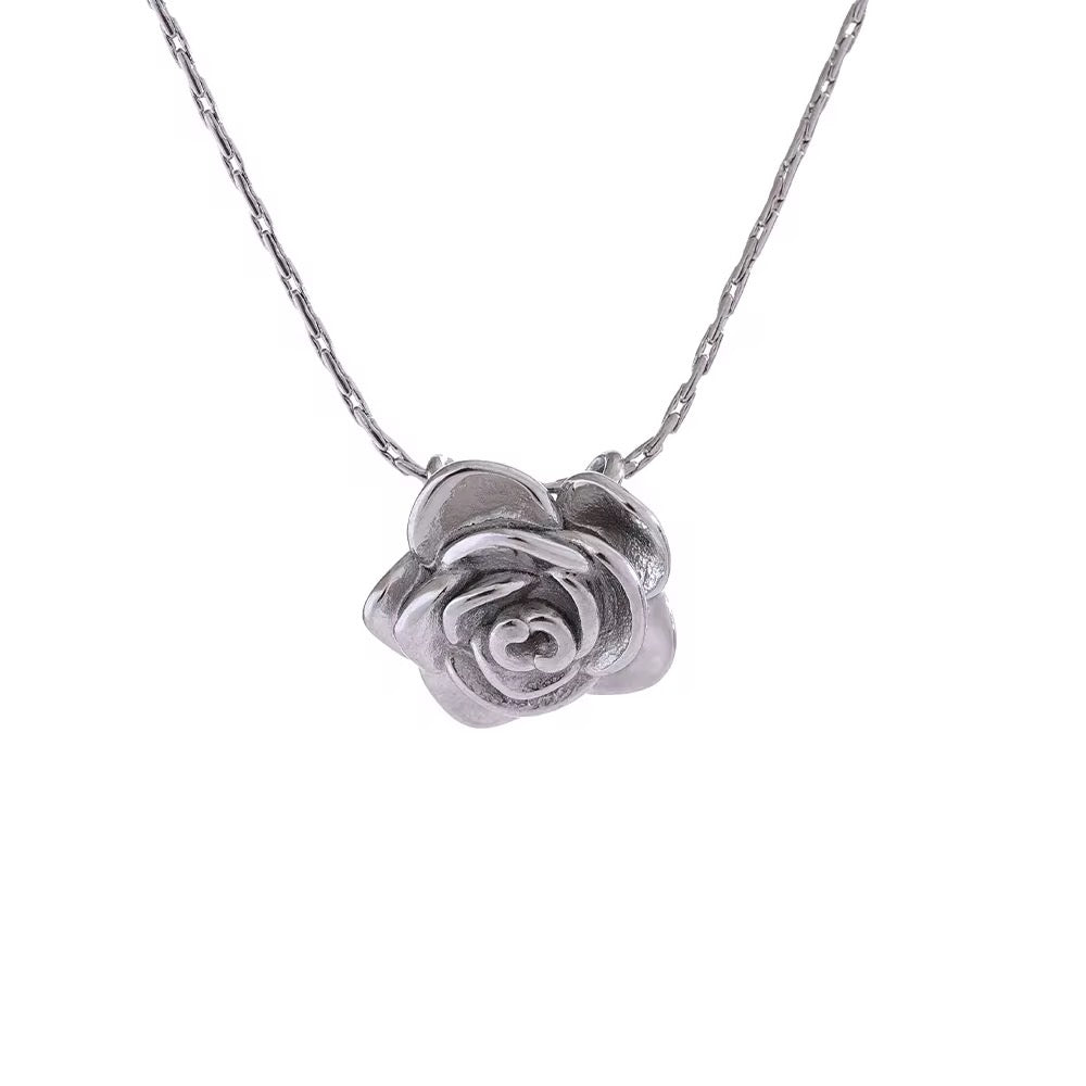 Silver Dainty Rose Flower Necklace