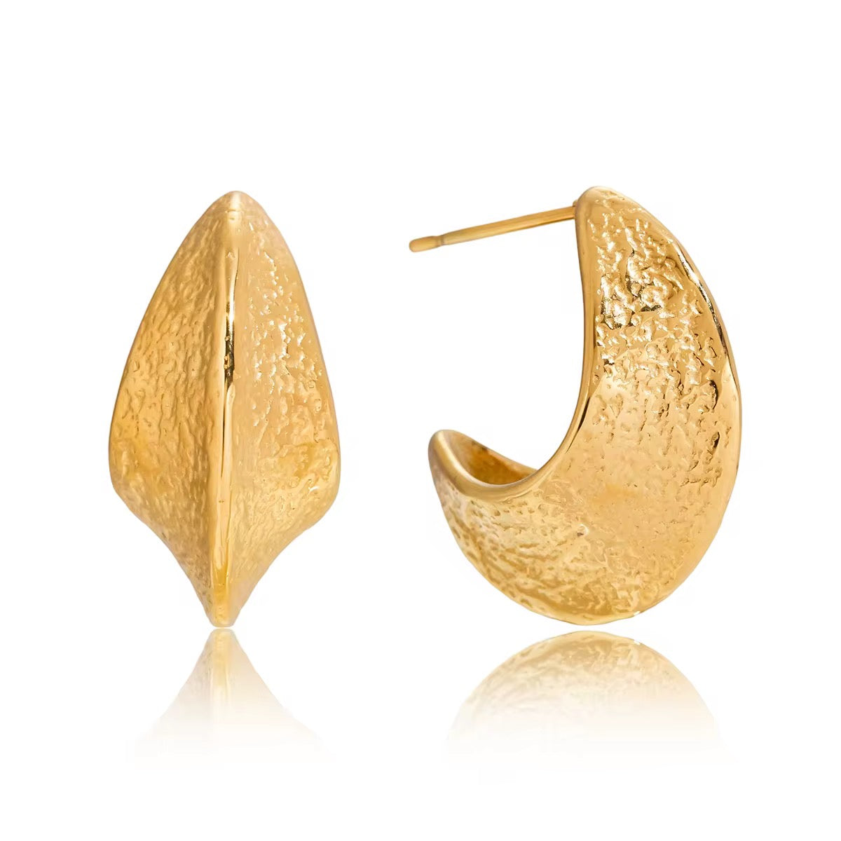 18K Hollow Textured Moon C Hoops