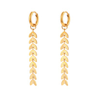 18K Wheat Leaf Chain Dangle Earrings