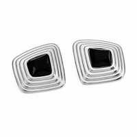 Silver Black Irregular Square Statement Earrings