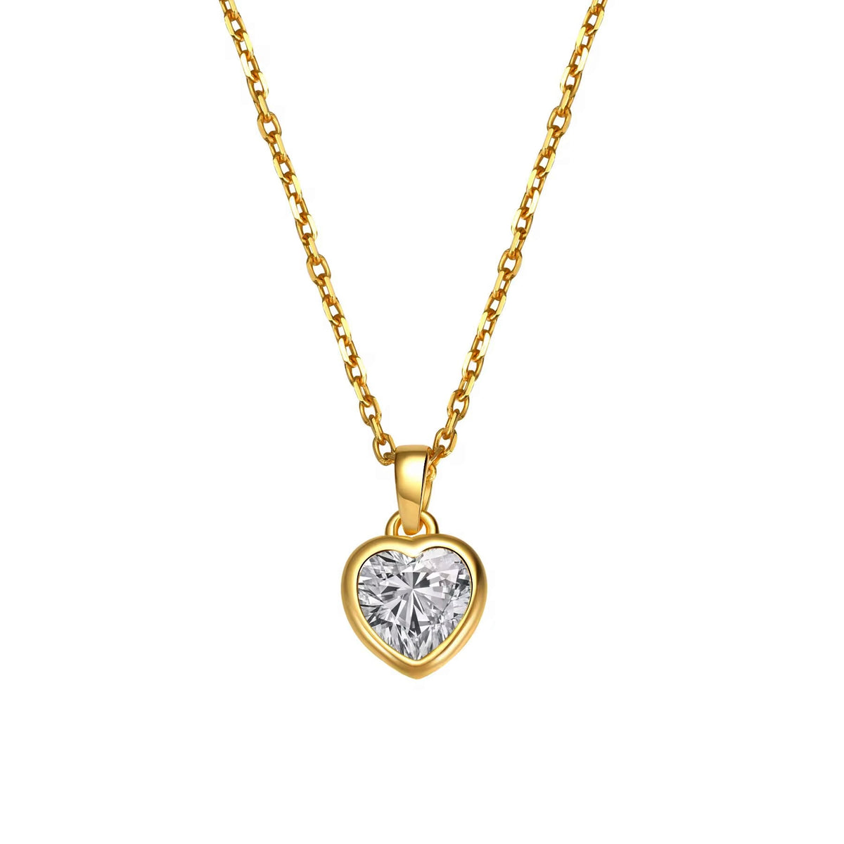 18K Heart CZ Bezel Pendant Necklace
