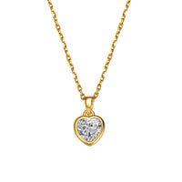 18K Heart CZ Bezel Pendant Necklace