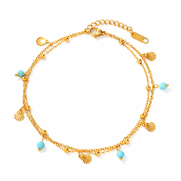 18K Layered Turquoise Shell Anklet