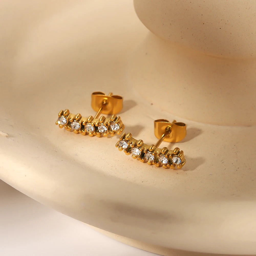 18K Five Stone CZ Diamond Stud Earrings