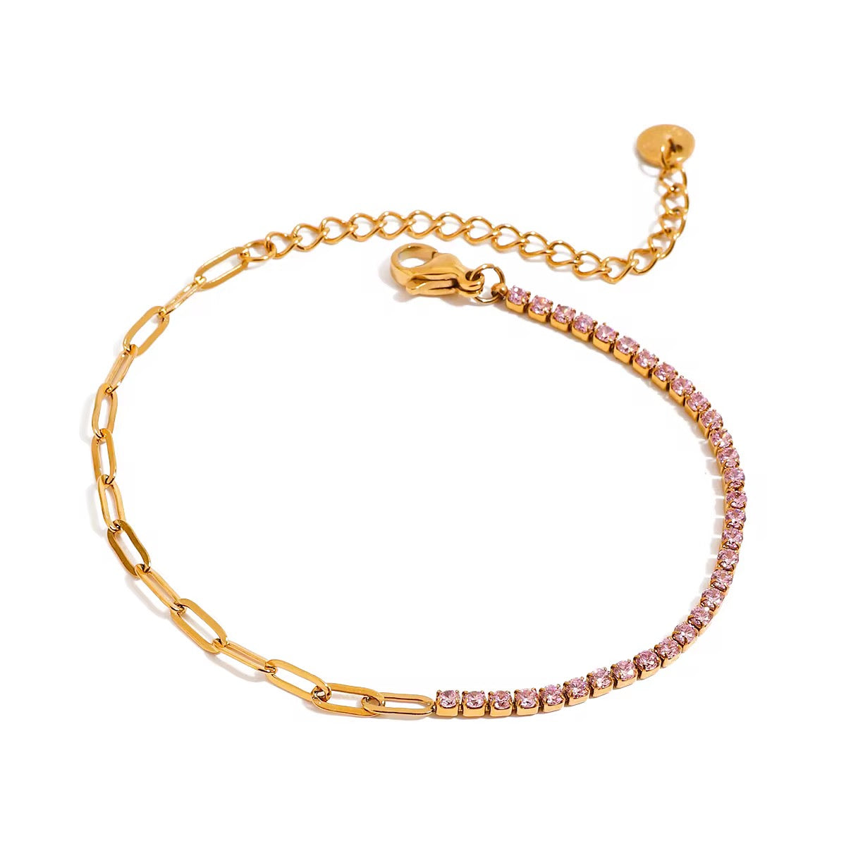 18K Dainty Pink Tennis Bracelet