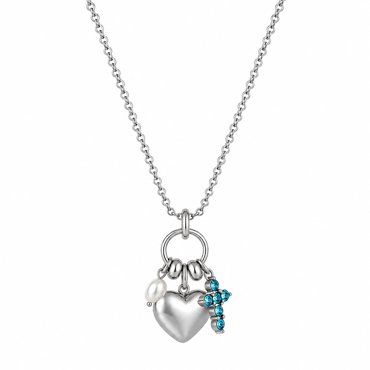 Silver Aqua Marine Heart Necklace