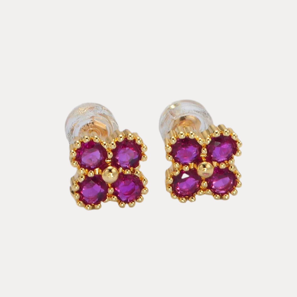 Clover Flower Studs in 24K Gold-Filled with Cubic Zirconia