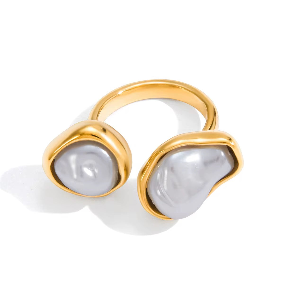 18K Double Baroque Pearl Adjustable Ring