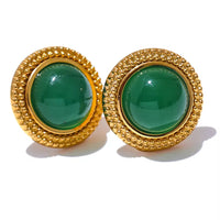 18K Vintage Round Stone Mini Studs Earrings
