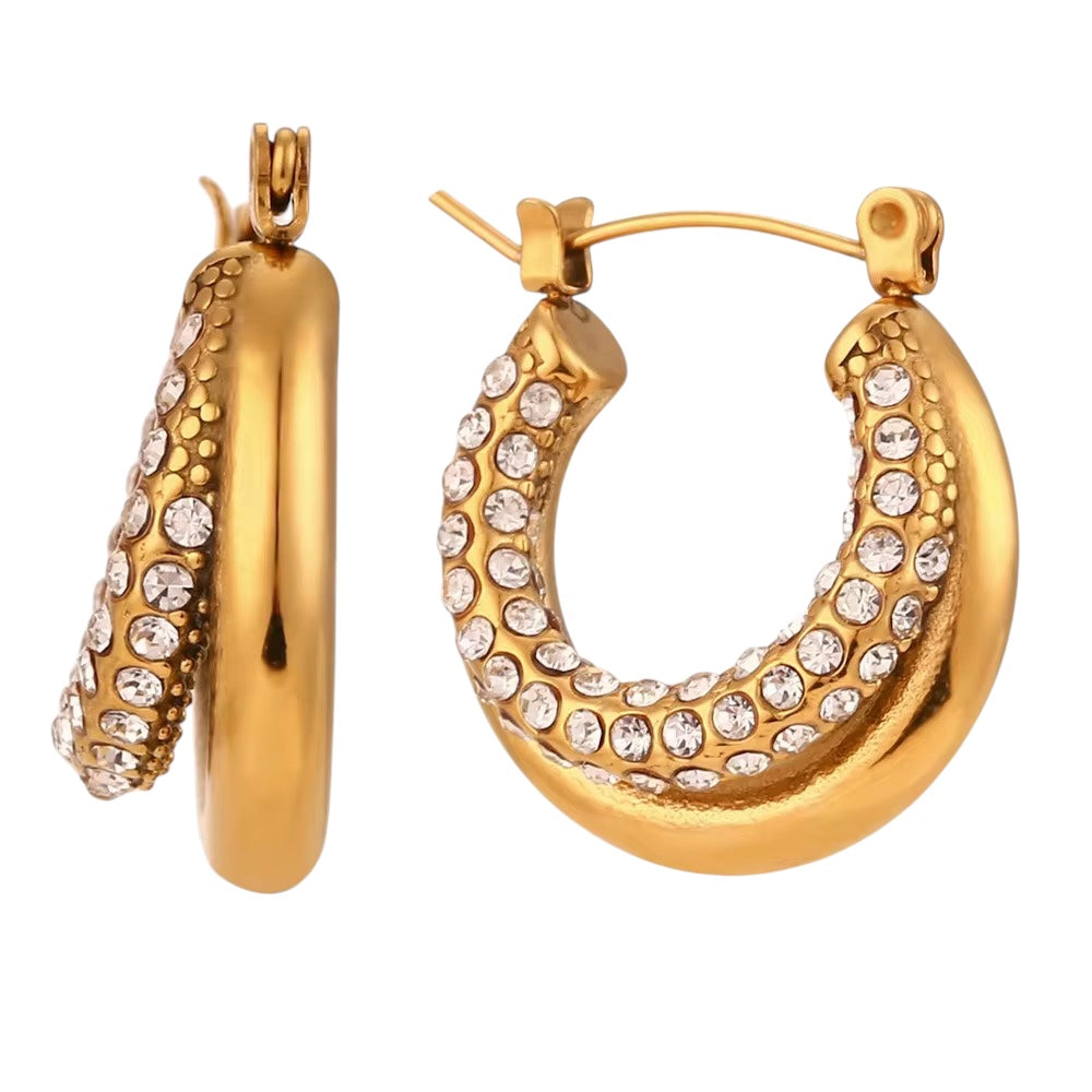 Double Layer Hoops in 18K Gold-Plating with Cubic Zirconia