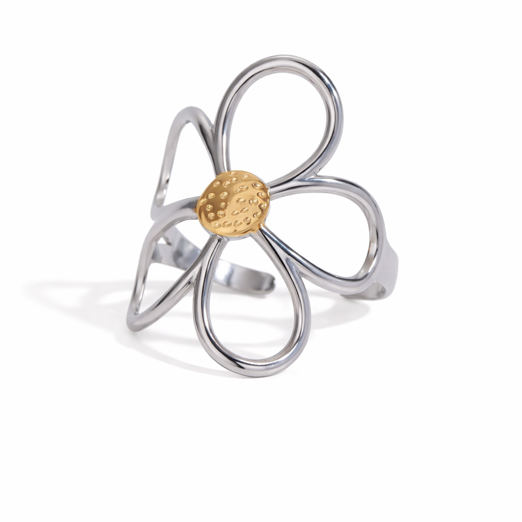 Two Tone Adjustable Flower Ring