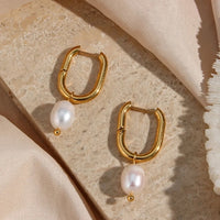 18K Pearl Drop U Earrings