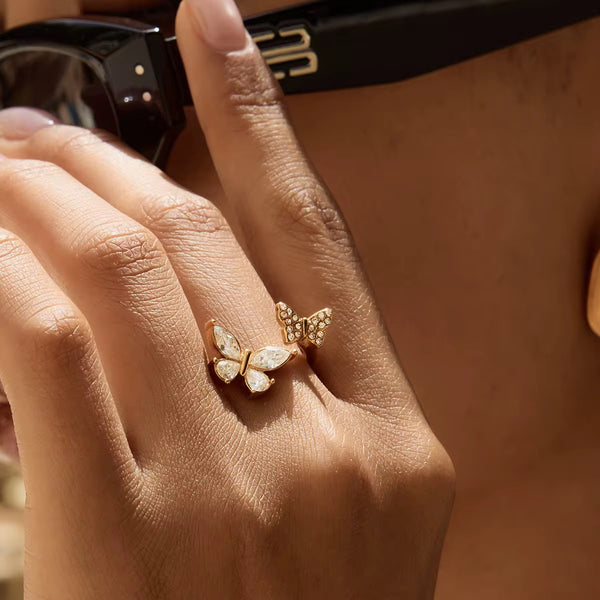 18K Butterfly Duo Adjustable Ring