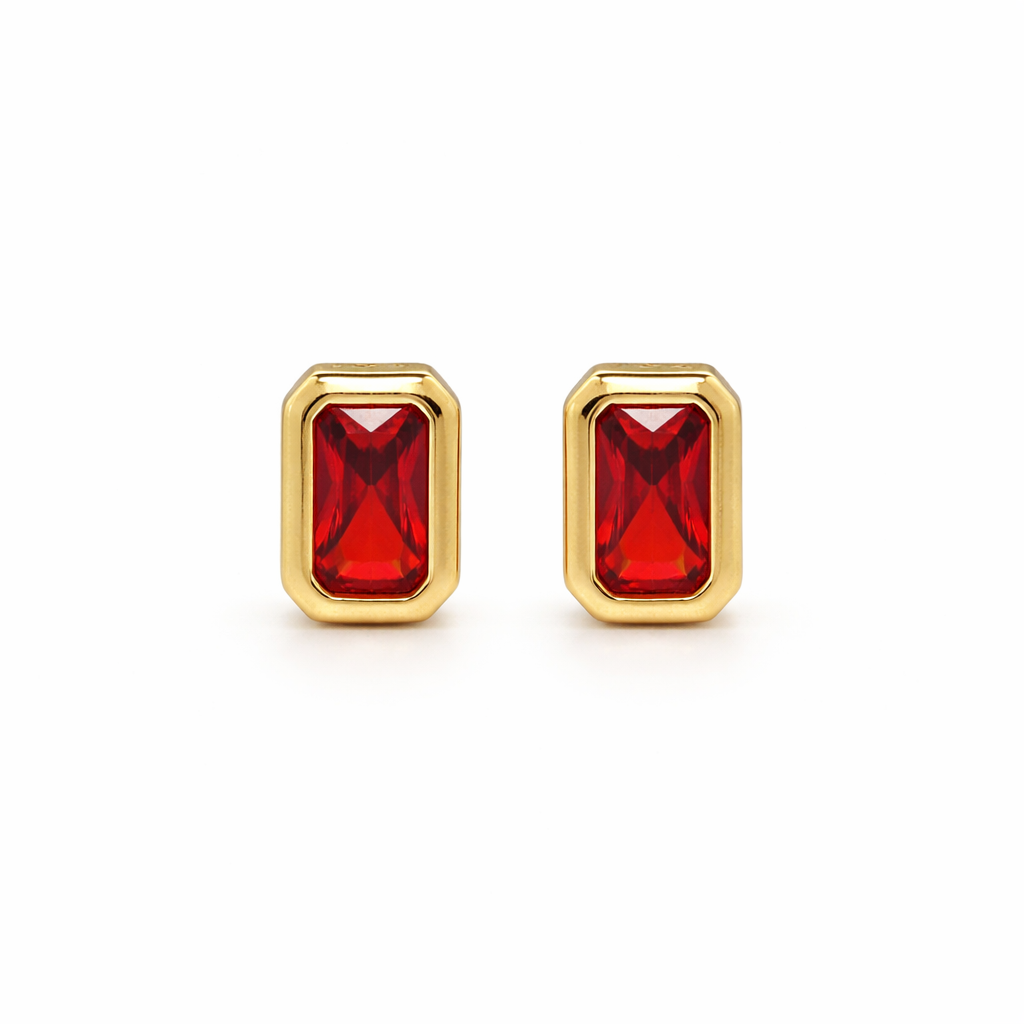 14K Garnet Baguette Studs