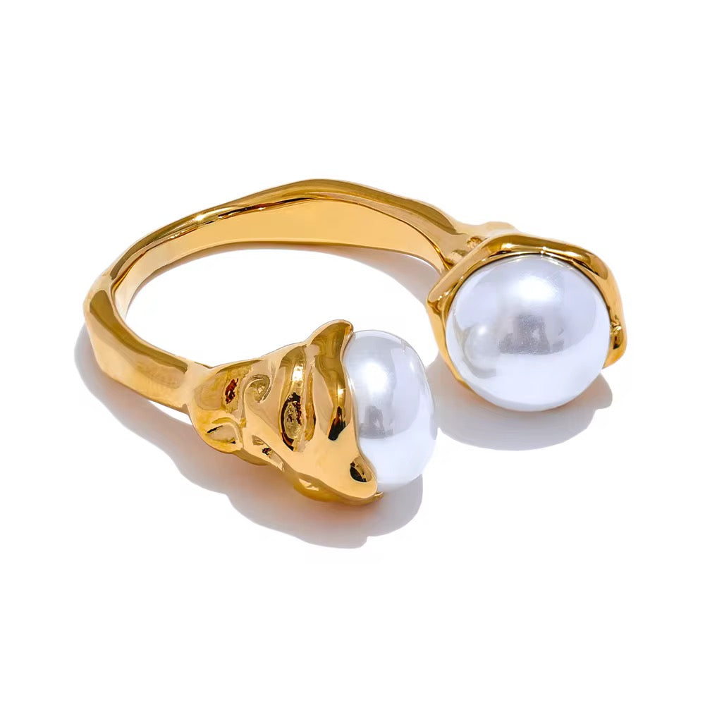18K Double Simulated White Pearl Ring
