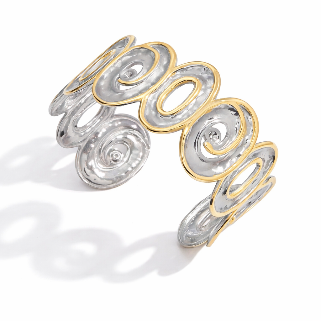 Two Tone Textured Oval Abstract Bangle