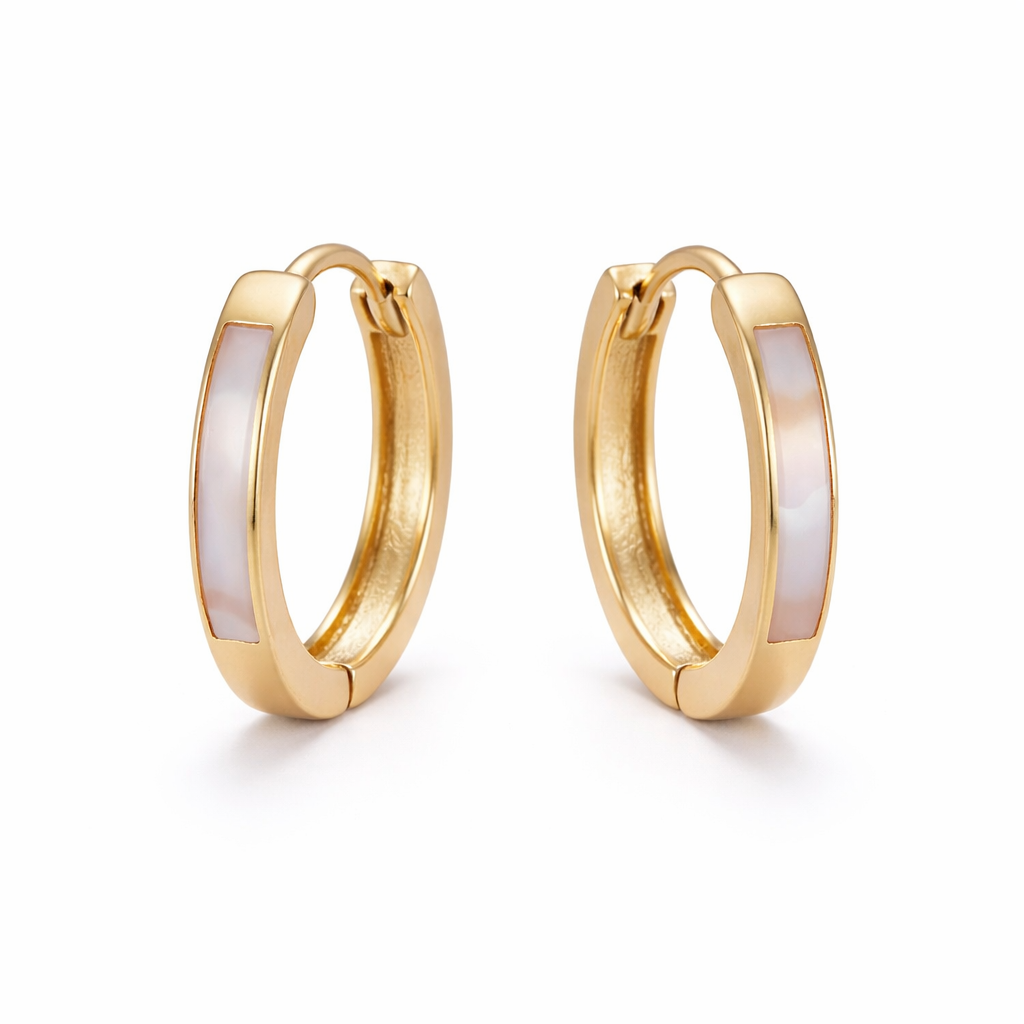 16K Mother of Pearl Lined Oval Medium Hoops