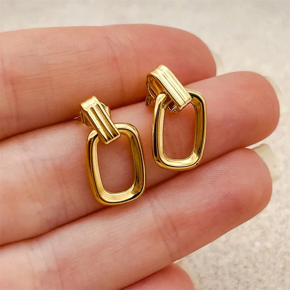 18K French Oval Mini Pendant Earrings