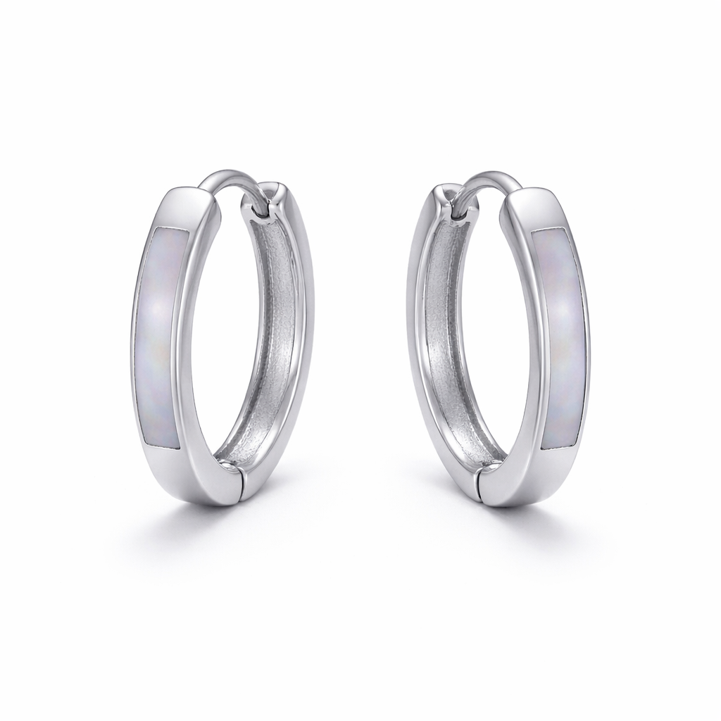 Silver Mother of Pearl Lined Oval Medium Hoops