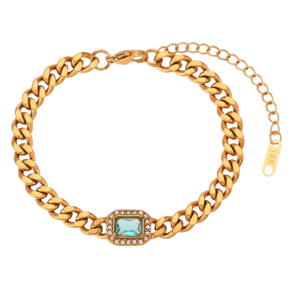 18K Aquamarine Chain Link Bracelet