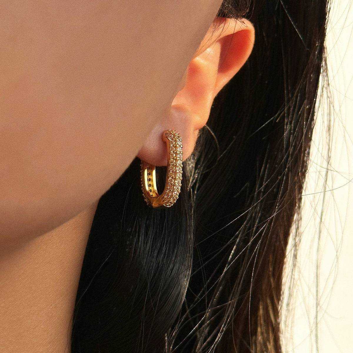 24K CZ U-Shaped Hoop Earrings