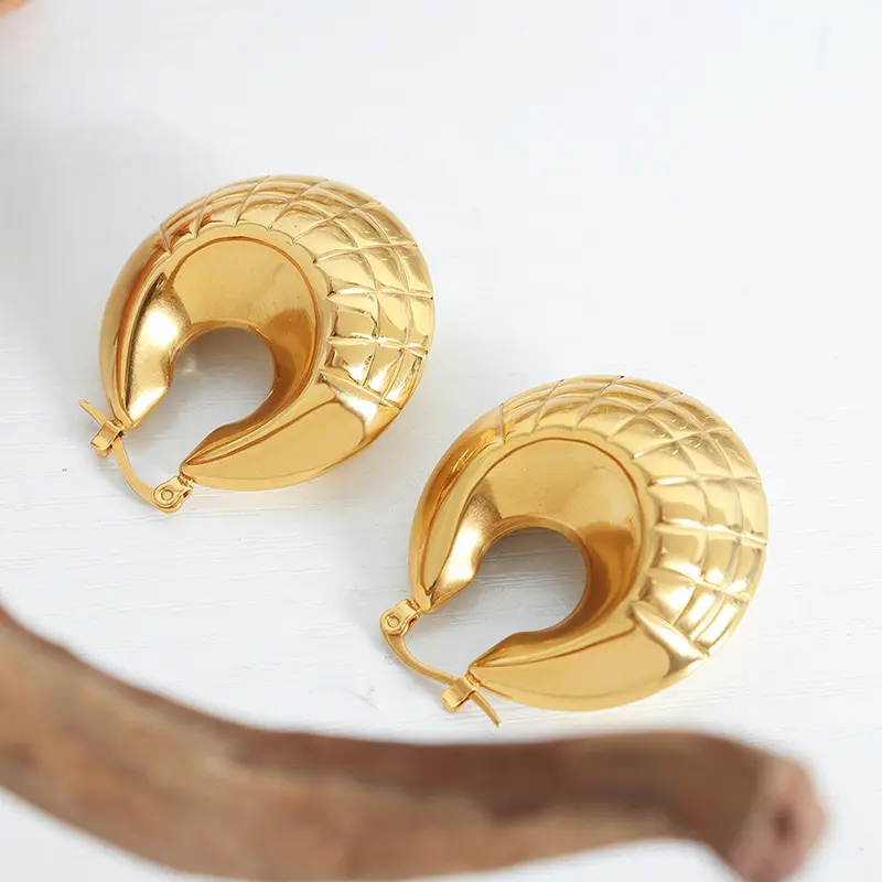 14K Textured Thick Chunky Hoop Earrings