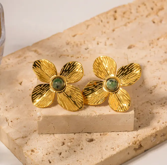 18K Vintage Chunky Flower Earrings