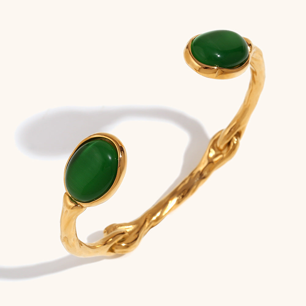 18K Agate Open Bangle