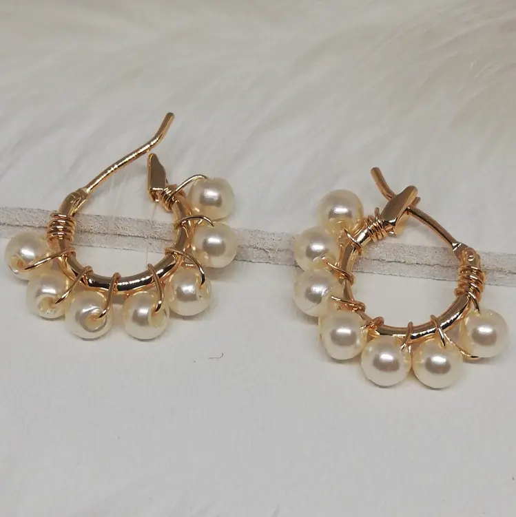 18K Elegant Fresh Water Pearl Hoop Earrings