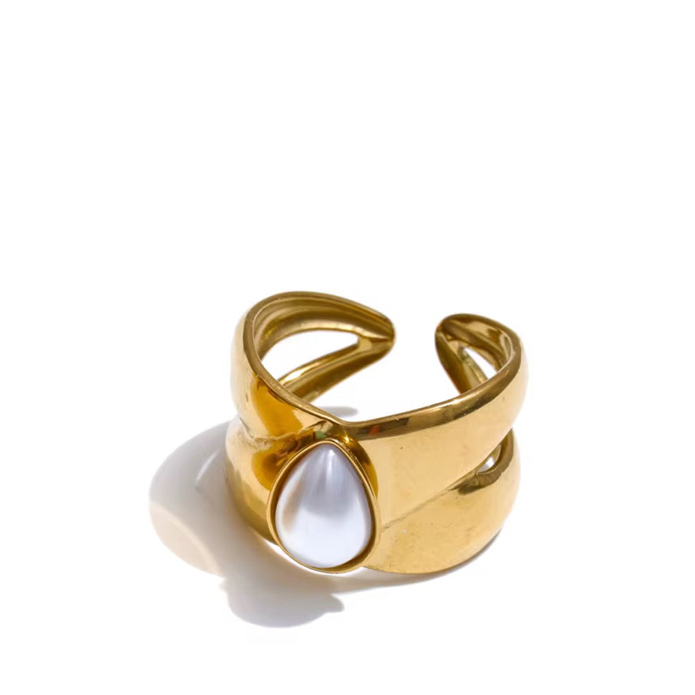 18K Open Pear Ring Adjustable
