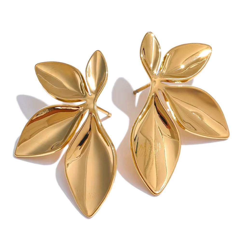 18K Half Leaf Statement Studs