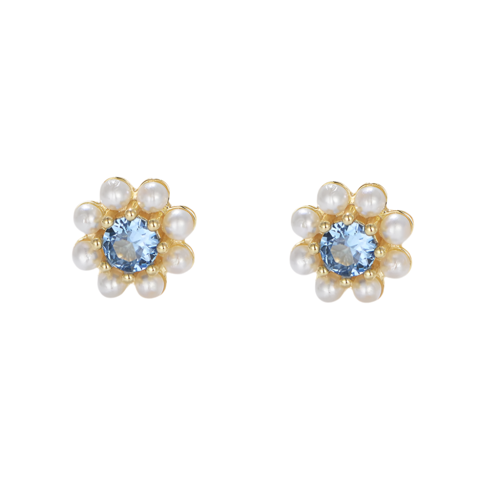 18K Vermeil Aquamarine Pearl Flower Studs