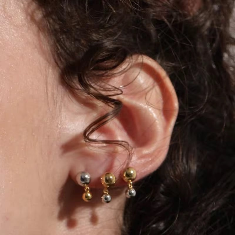 18K Double Mini Two Tone Ball Earrings