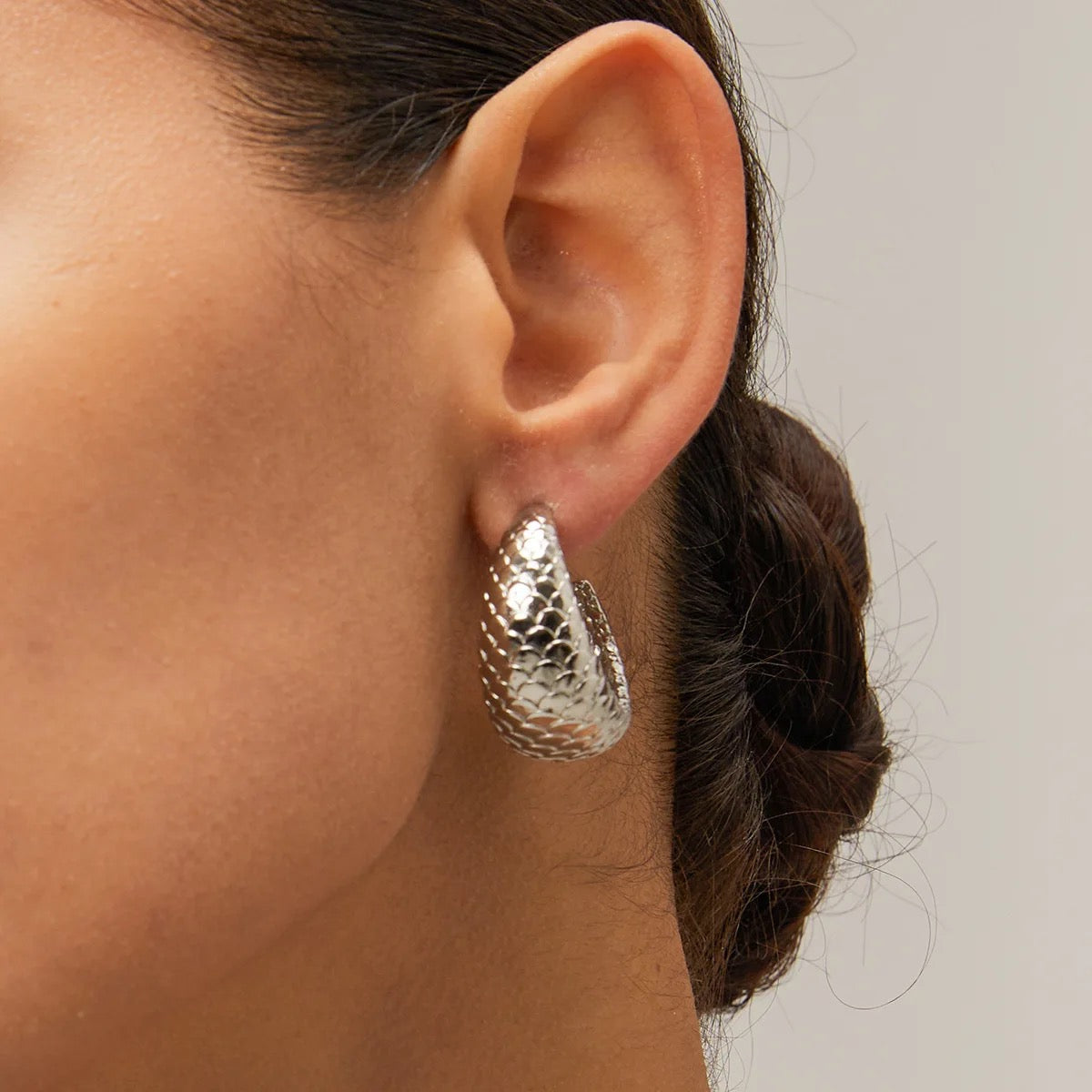 Silver Fish Scale Statement Hoops