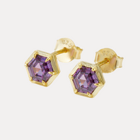 Amethyst Vermeil Studs in 18K with Cubic Zirconia