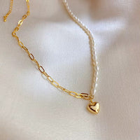 18K Pearl Heart Charm Necklace