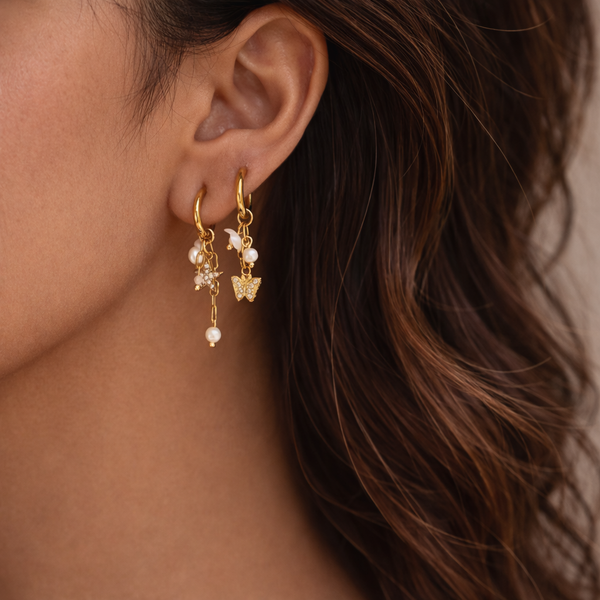 18K Butterflies White Flower Dangles
