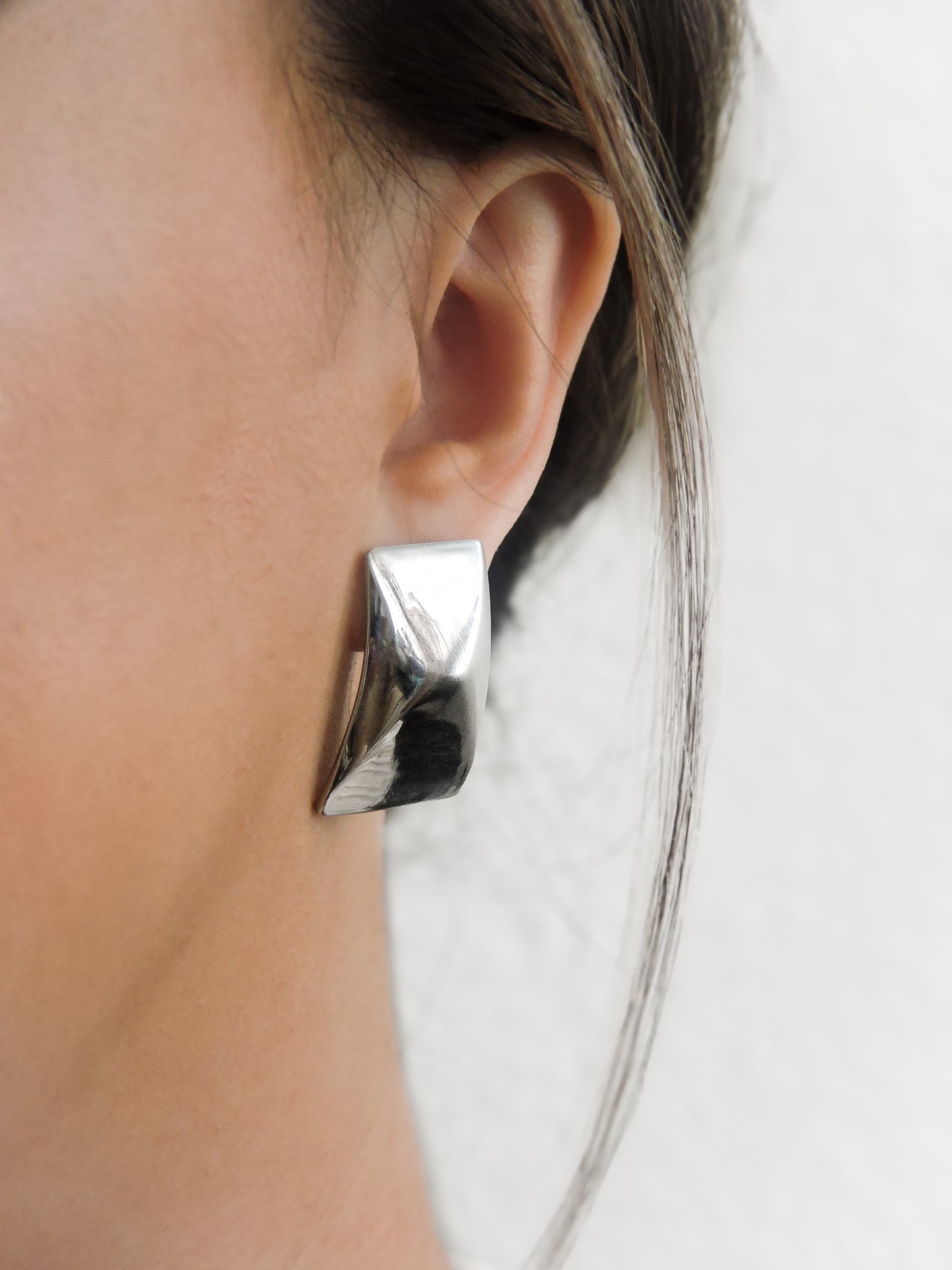 Silver Irregular Rectangle Statement Earrings