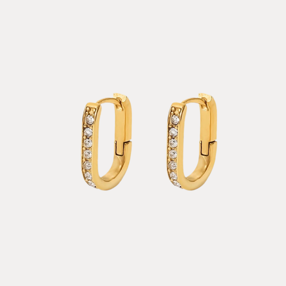 Pave Oval Hoops in 18K Gold-Plating with Cubic Zirconia