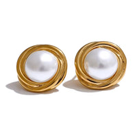 18K Vintage White Pearl Statement Studs