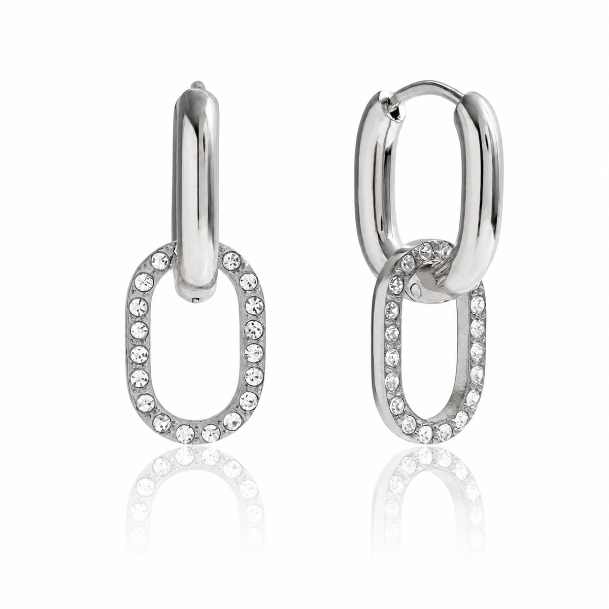 Silver Double Oval CZ Hoops