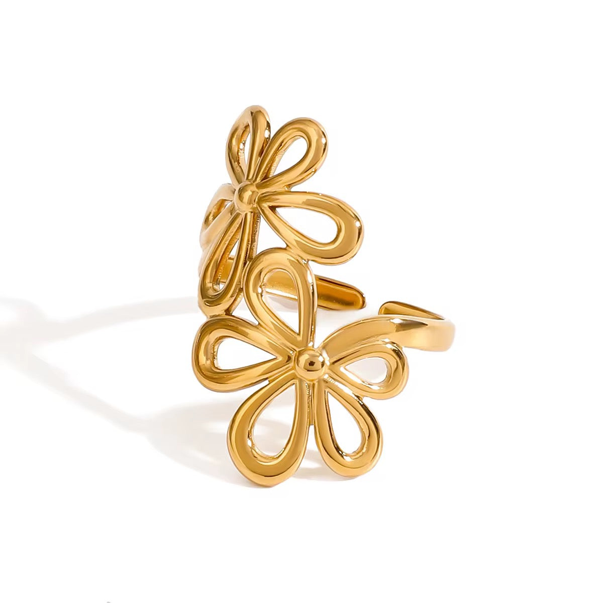 18K Two Flowers Adjustable Ring