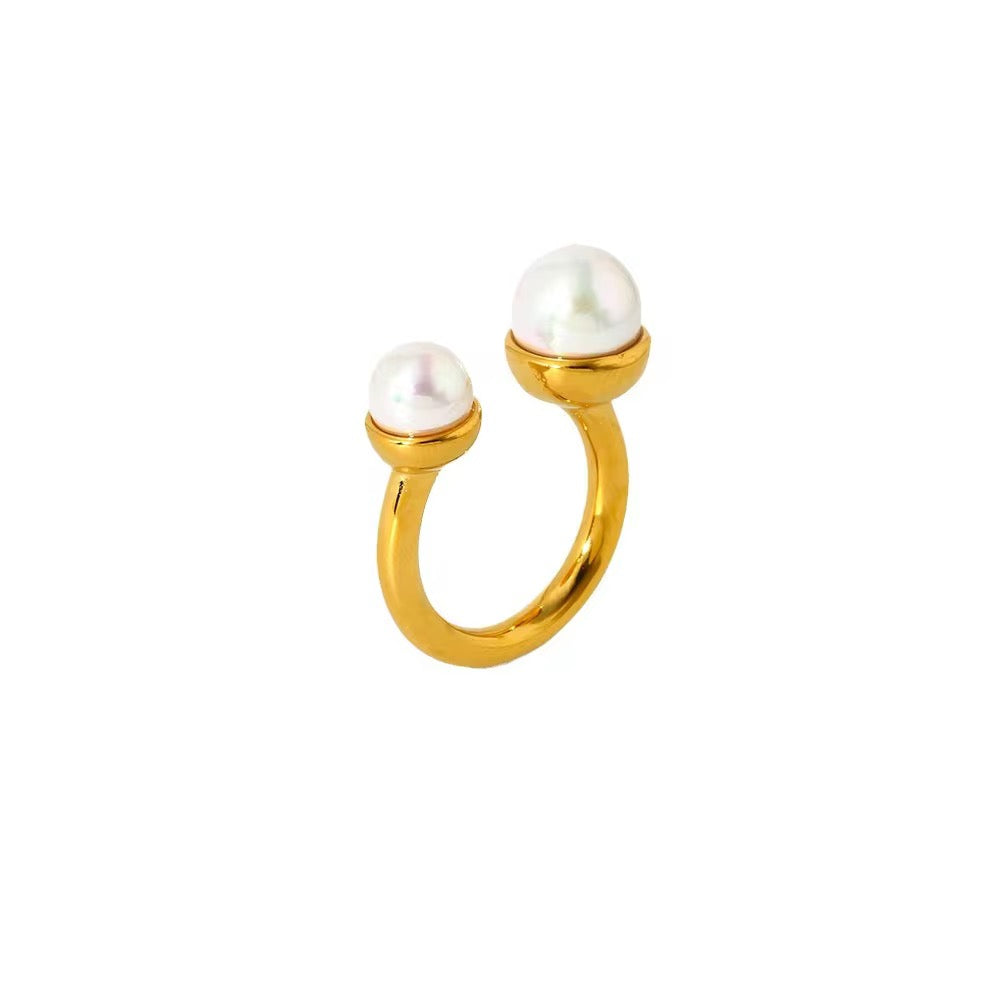 18K Two Pearls Open Ring